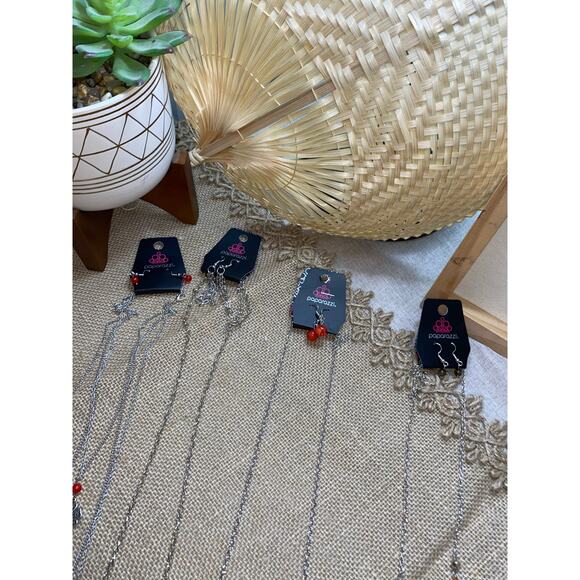 NWT 4 Red Silver Paparazzi Necklaces with Matching Earrings Jewelry Lot - Picture 5 of 6